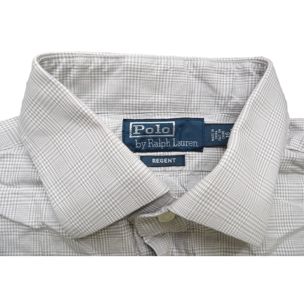 VTG Polo Ralph Lauren Regent BD Shirt Men 16 32/33 Gray Gingham Pony Cotton LS